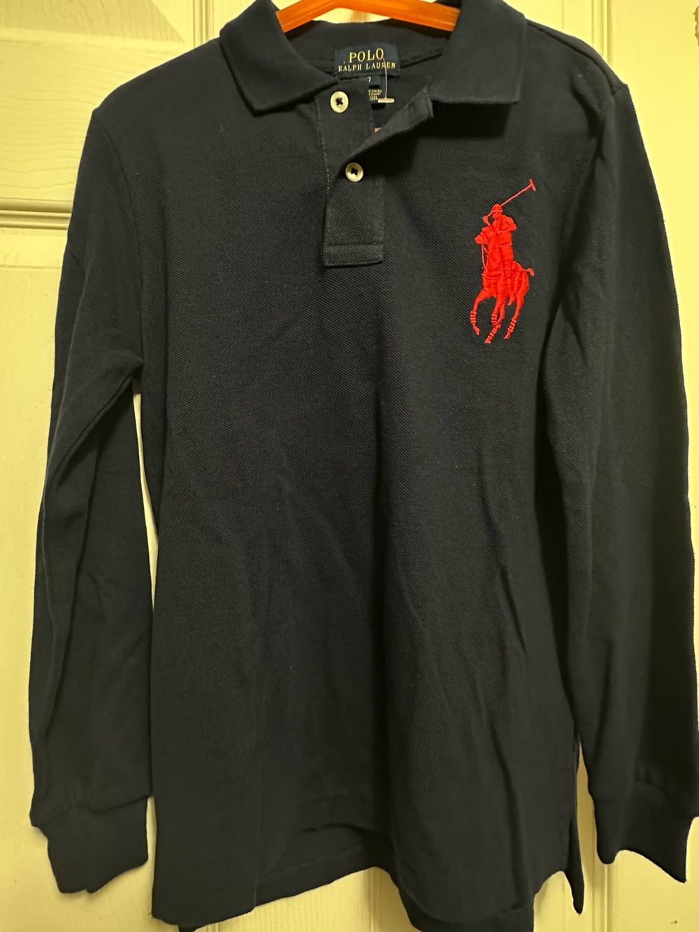 Polo by Ralph Lauren Navy Long-Sleeve Polo with Red Pony Logo